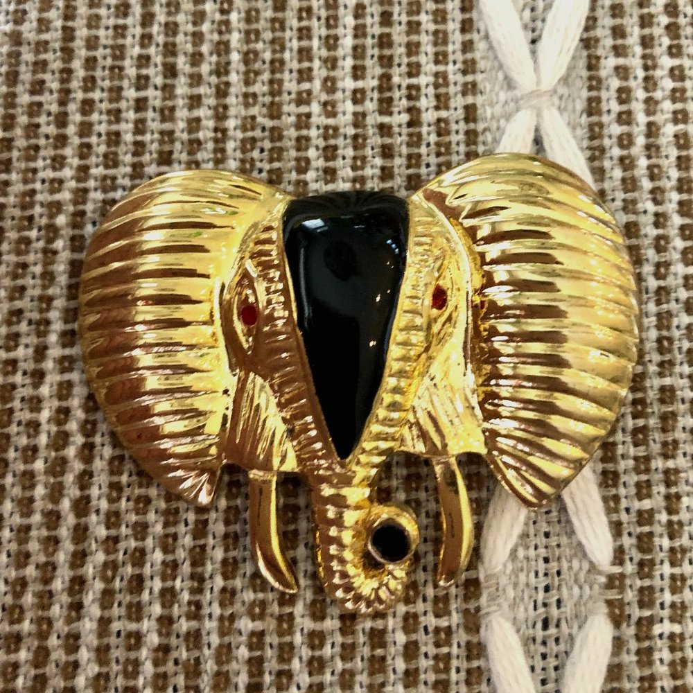 Vintage Gold Elephant Tusk Safari Brooch Pin